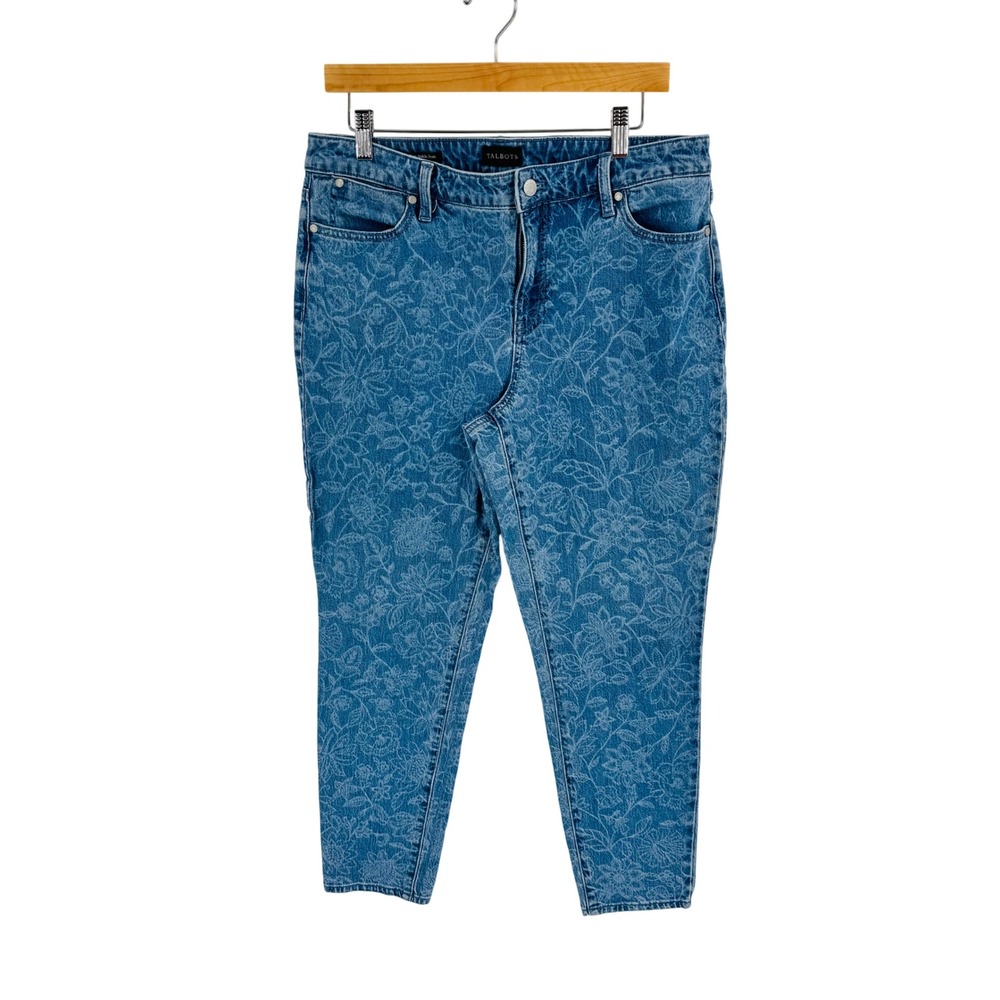 Talbots Slim Ankle Jean Blue Floral Print Denim Size 10 High Rise Cottage Shabby